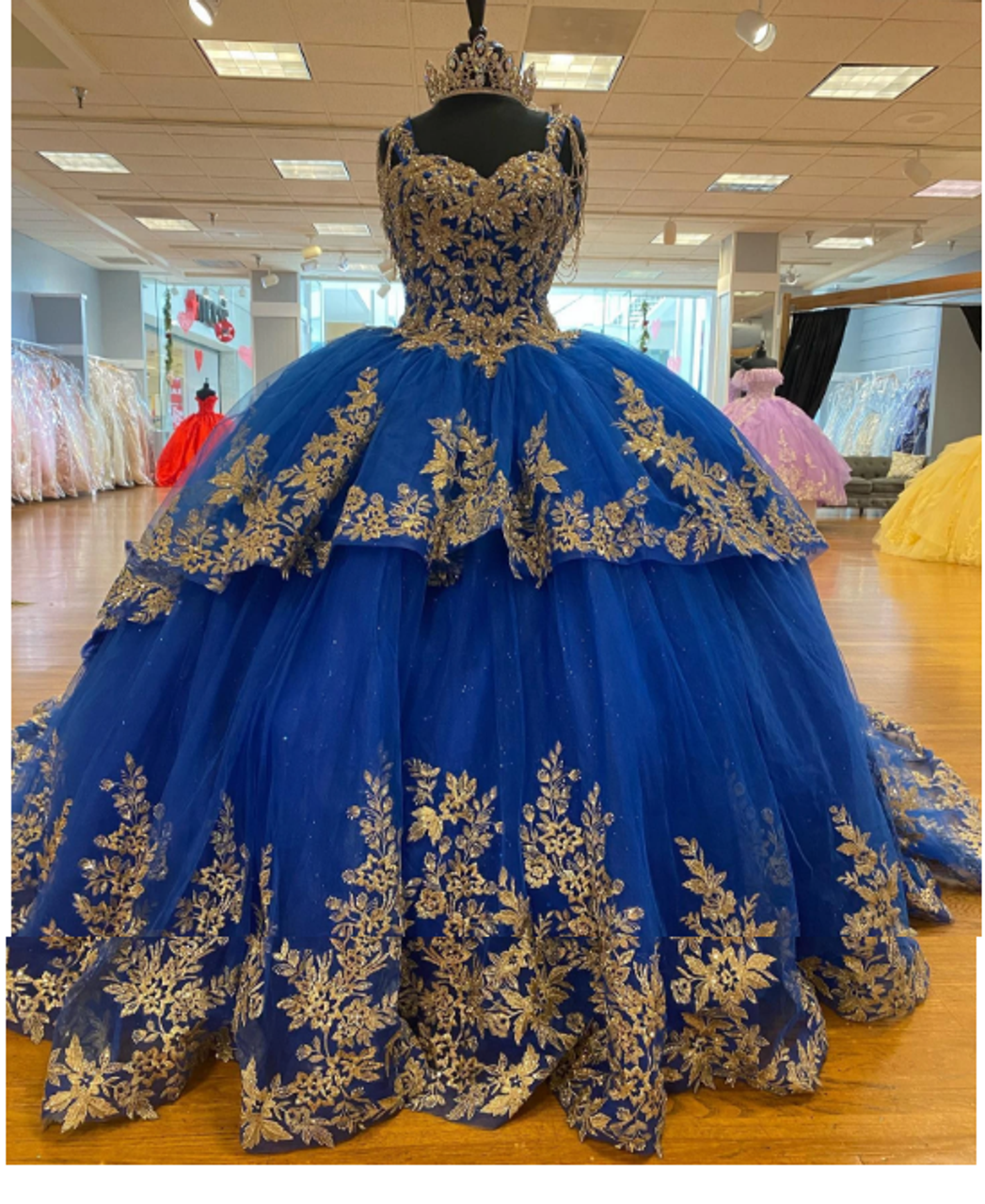 blue and gold quinceanera dresses